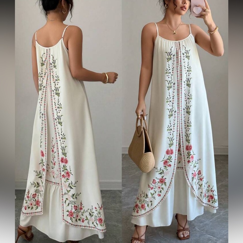 Boho Floral Ruffle Hem Maxi Dress
